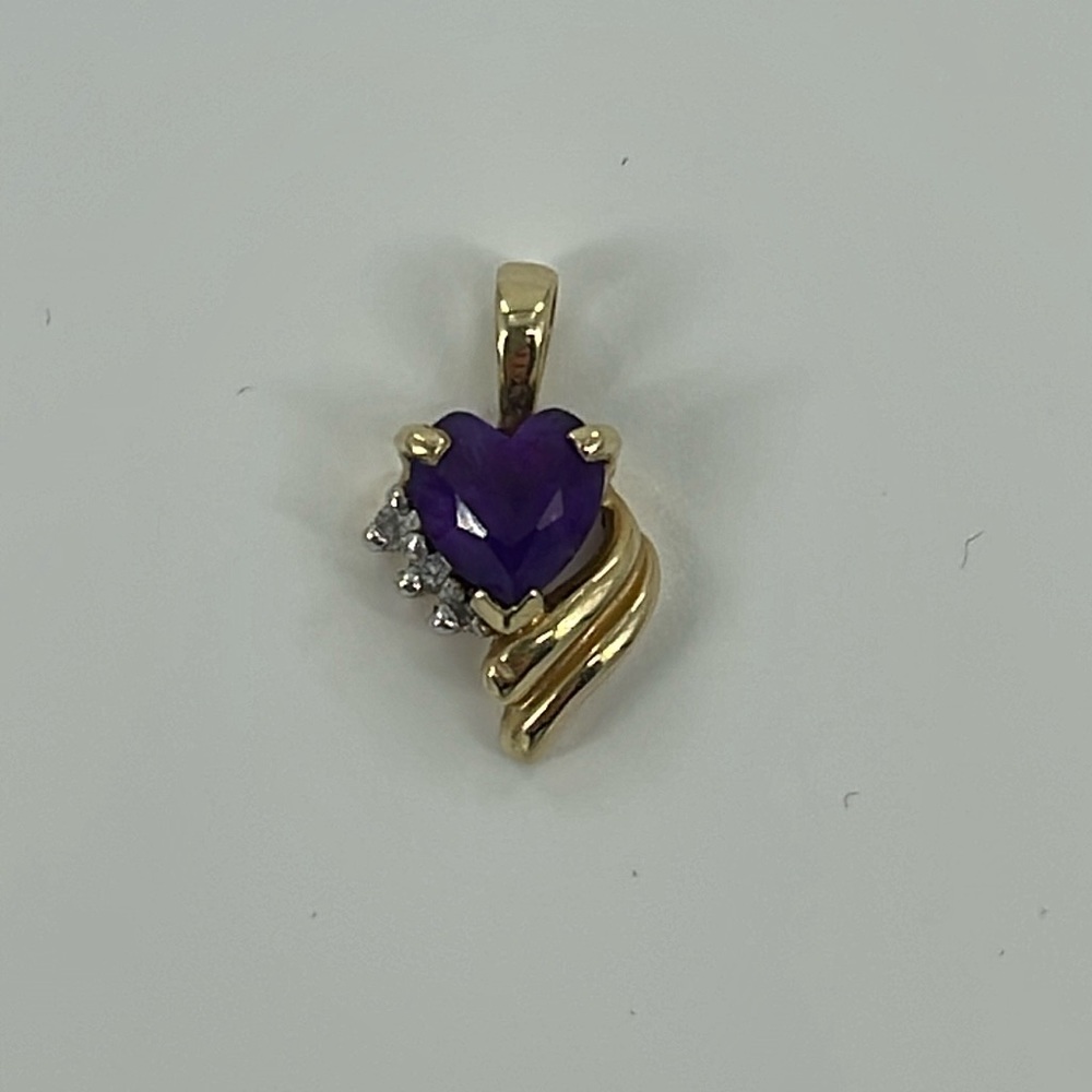 Amethyst Heart with Diamonds/14k Gold Pendant